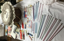 Knit Crochet Sew Items Vintage Wood Bushel Basket Fabric Lined Rope Handles