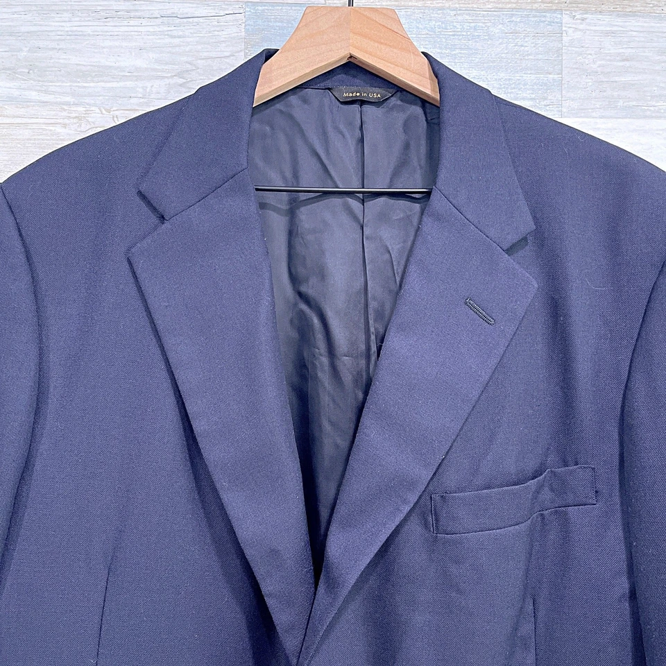 H Freeman Bespoke Hopsack Blazer Jacket Navy Blue Wool Gold Button Mens 42R - Image 2 of 4