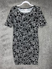 Lularoe Julia Bodycon Dress Womens Sz Medium Black White Floral Stretch Career