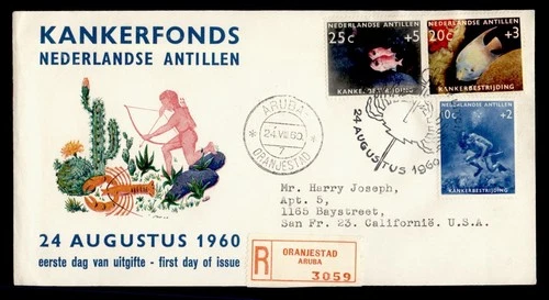 DR WHO 1960 NETHERLANDS ANTILLES FDC SEA CREATURE FISH SEMI POST COMBO R25088