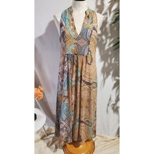 MNG Mango Suit Sheer Overlay V-Neck Multi Paisley Maxi Dress Size 4 Boho Hippie