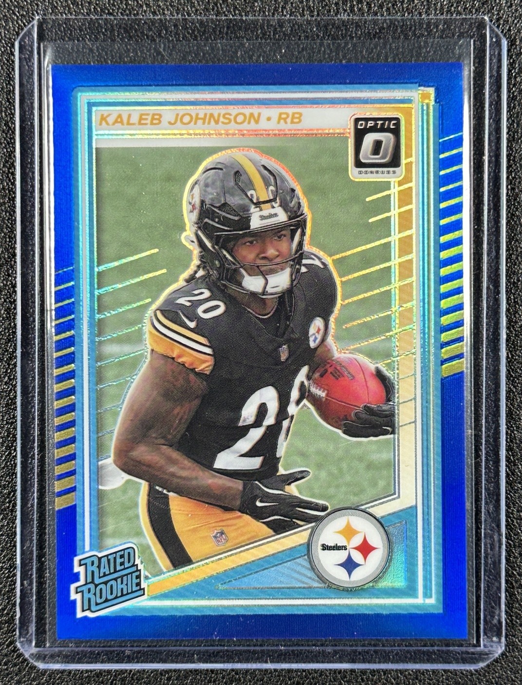 KALEB JOHNSON 2025 PANINI DONRUSS OPTIC #232 RATED ROOKIE BLUE PRIZM 194/249