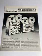 Pioneer RT-2022/2044 Reel to Reel Specifications Sheet Vintage