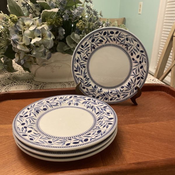 Juego de 4 Platos de Ensalada Quadrifoglio Mercado Mundial Hojas de Oliva Azul Hecho en Italia