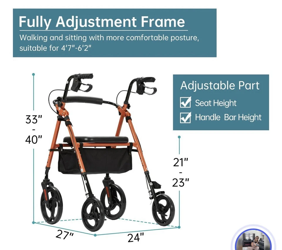 Assento acolchoado esponja ELENKER Rollator Walker roxo com rodas de 10 pol. YF-9007B novo - Imagem 2 de 4