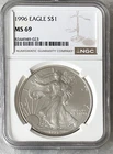 1996 American Silver Eagle Coin NGC MS69 0.999 Fine 1 Troy Oz #023