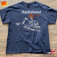 Radiohead Kid A Albums Tour Rare Navy T shirt Short Sleeve Full Size S-5XL