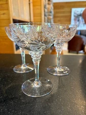 Tiffin Franciscan MARIPOSA SET OF 3 COUPE CHAMPAGNE GLASSES  NEAR PERFECT COND