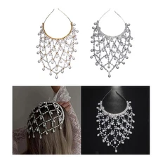Mesh Rhinestone Headband Headwear Wide Mesh Headpiece Cap for Weddings Birthdays
