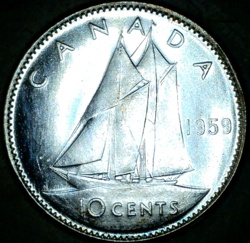 1959 Canada 80% Silver 10 Cents BU Superb Queen Elizabeth II Canadian Dime