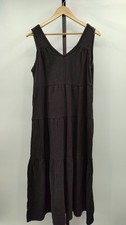 Quince Women 100% Organic Cotton Gauze Tiered Maxi Dress Black M