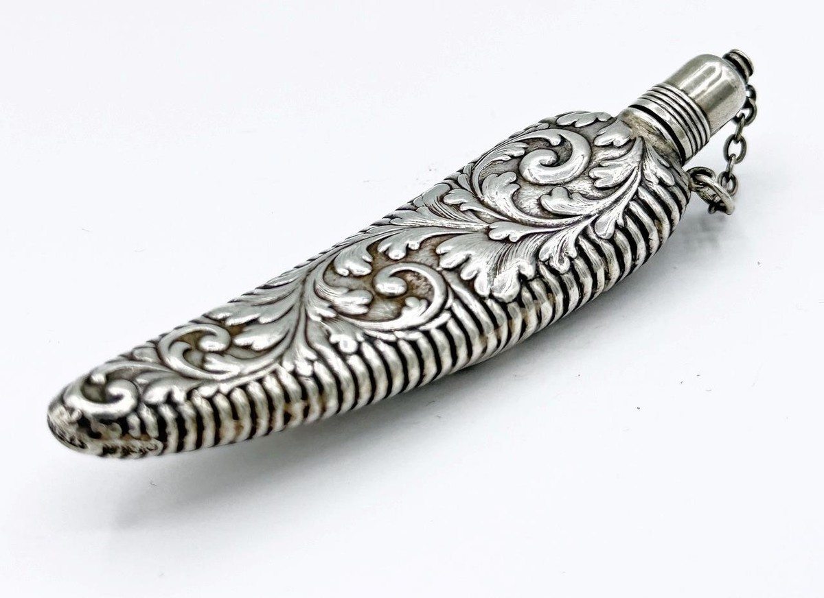 Ornate Antique Sterling Silver Repousse Chatelaine Perfume Scent