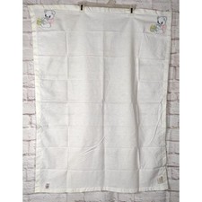 Vtg Quiltex Cotton White Baby Blanket Satin Trim Teddy Appliques USA 29 x 38