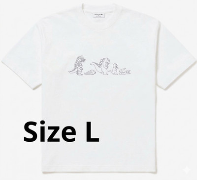 LACOSTE x Godzilla 2.0 T-Shirt Size L White Team Japan Loose Fit TH03GZJ