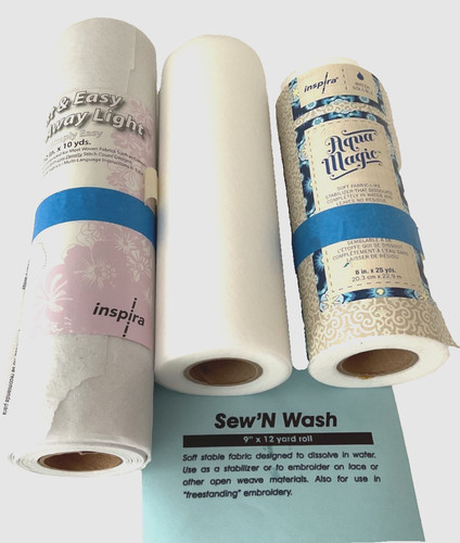 3 Fabric Stabilizer Aqua Magic Fast & Easy Tear Away Sew N Wash 8" 9" 12" Read