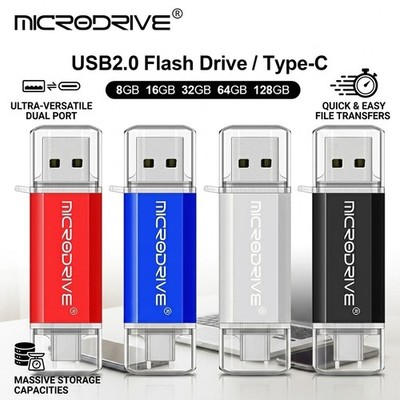 Type-C USB Flash Drive Metal OTG Pen Drive 16 32 64 128GB Memory Stick Dual Port