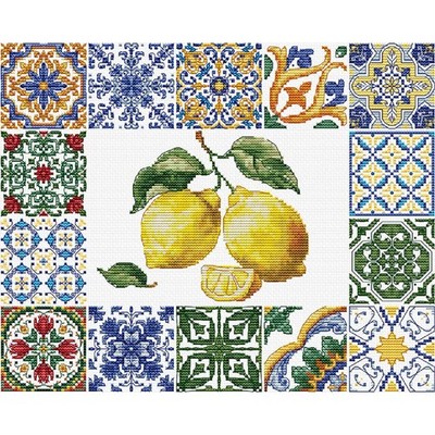 Luca-S Kreuzstich Stickpackung ''Zitronenessenz des Mittelmeers'', Zählmuster, 25x