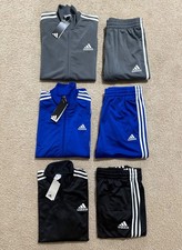 Adidas Mens 3 Stripes Tricot Tracksuit NWT Jacket  Pants Set Blue. Gray, Black