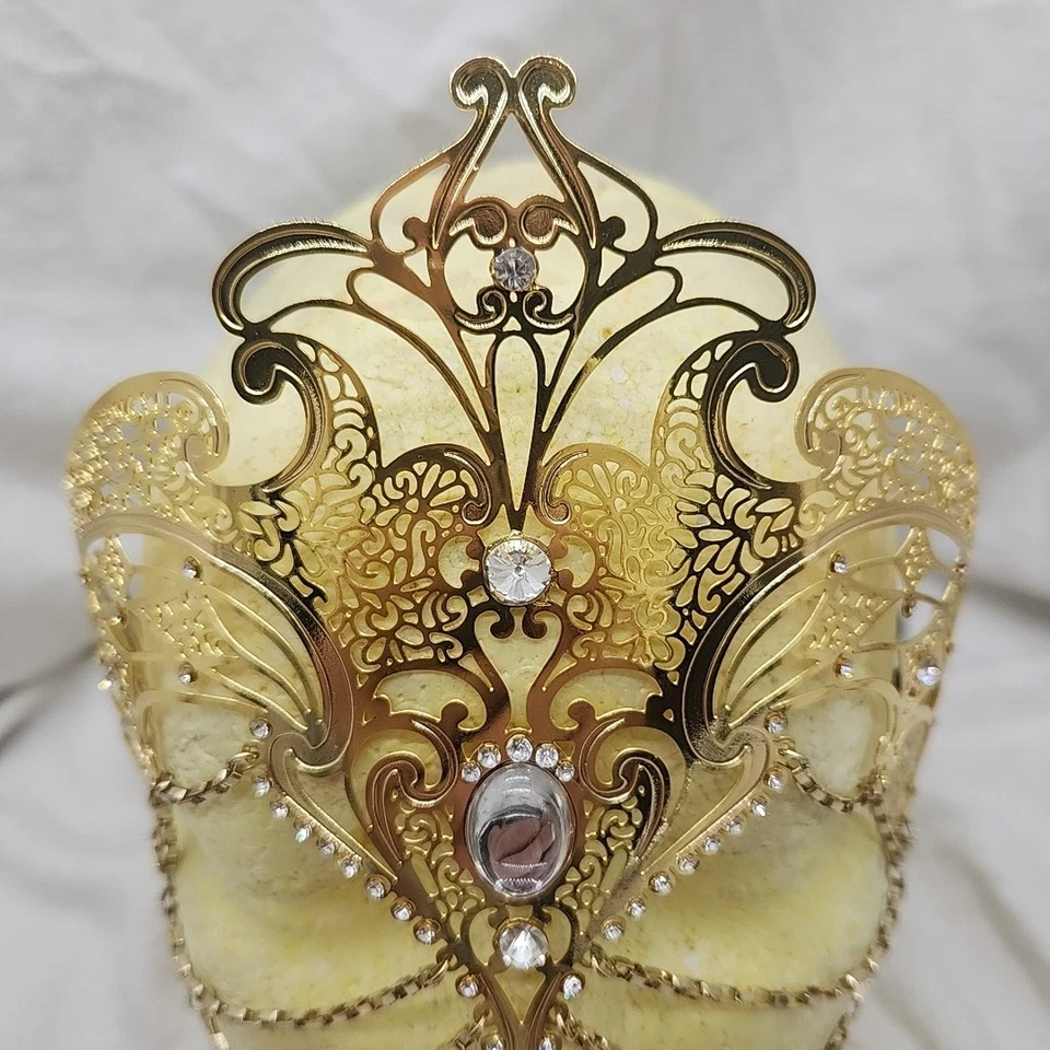 Mask Venetian Beistle Egyptian Chain Laser Cut Filigree Metal Masquerade Gold - Image 4 of 4