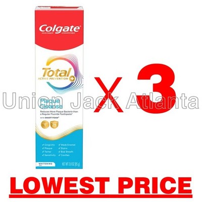 Colgate Total Active Prevention Plaque Cleanse (3.0oz x 3 tubes) exp 09/2027