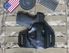 Made in USA - Leather Holster for M&P Shield  With Laser, Vertical  9mm.40 OWB
