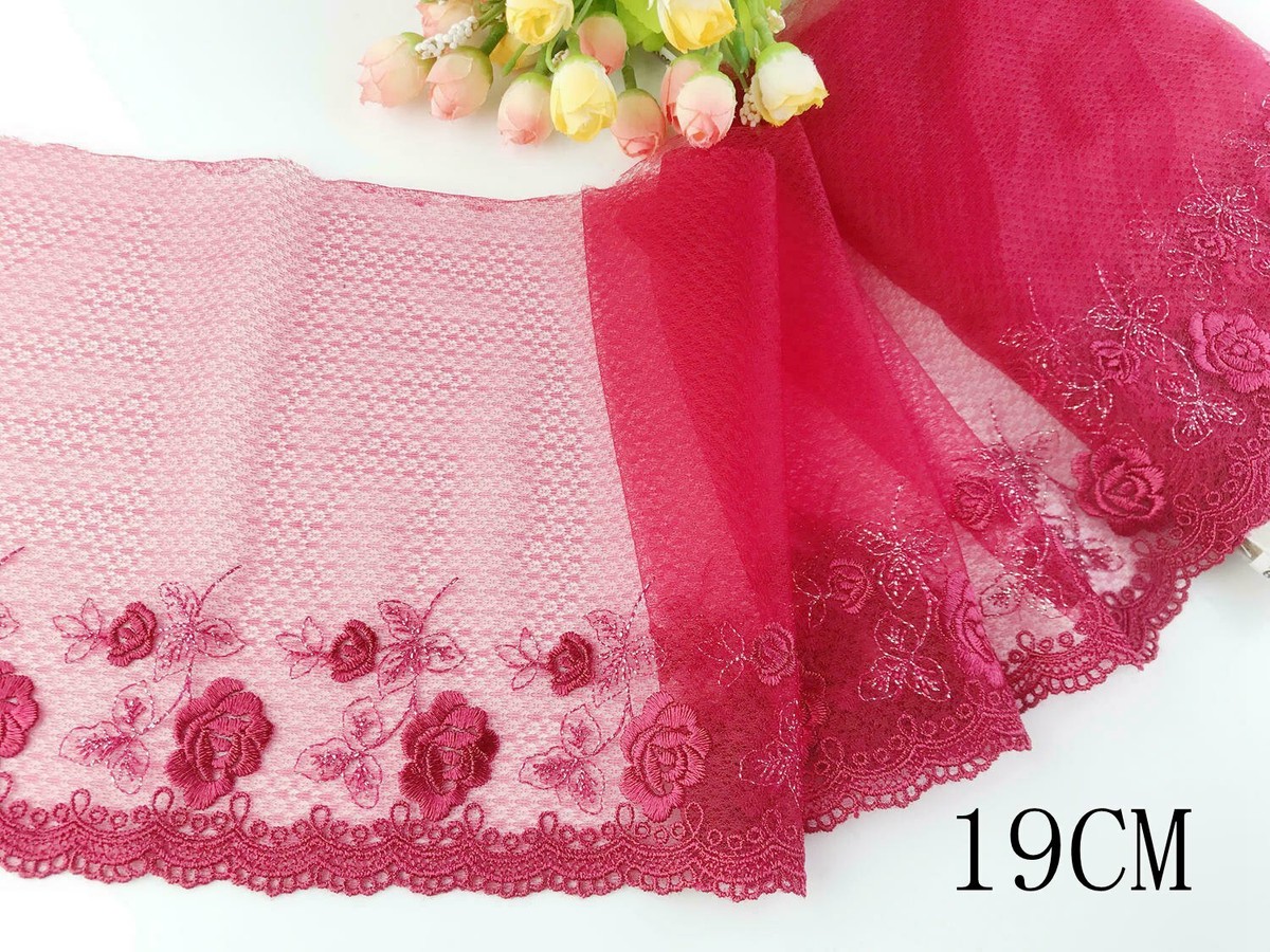 Delicate Flower Embroidered Tulle Lace Trim - 12.5 Inches Wide X 1 Yard Long