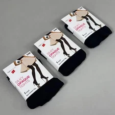 HANES (3 PACK) Style Silky Opaque Tights Non-Control Top Women's S/M Black 63885