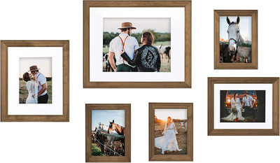 Bordeaux Gallery Frame Wall Kit, Set of 6, Natural Rustic Brown, Chic Photo Fram