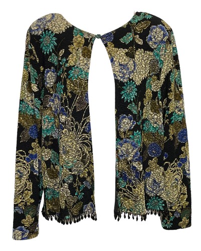 MSK Metallic Floral Jacket Size X-Large Textured Knit Beaded Cardigan Sweater XL - Picture 3 of 6