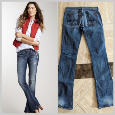 Jeans 7 For All Mankind Flynt Femme - Taille 29 Délavé Bleu Déchiré - Occasion Très Bon état