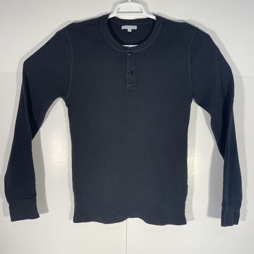 J. Crew Wallace & Barnes Henley Shirt Men's M Black Thermal Long Sleeve Waffle