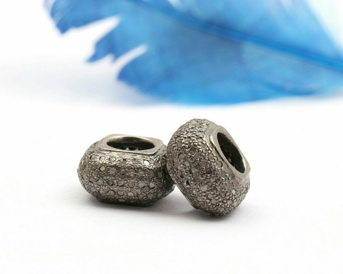 Rondelle Beads Pave Diamond Spacers 925 Silver Wholesale Jewelry Findings Beads. - Picture 5 of 12