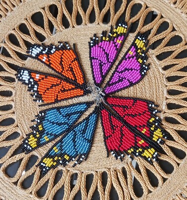 Handmade Monarch Butterfly Earrings Summer Fiesta Earrings Huichol Bead Earrings