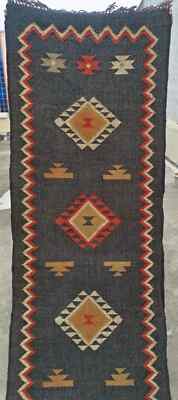 Rug Wool Jute Indian Village Vintage Kilim Handwoven Carpet Rectangle Area Rug