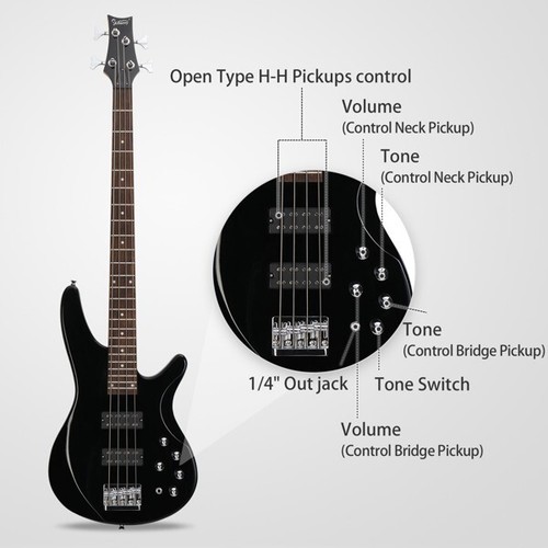 Glarry 44 Inch GIB 4 String H-H Pickup Laurel Wood Fingerboard Electric Bass - Picture 4 of 11