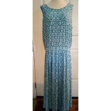 Joan Rivers Long Dress Size XL Petite Aqua White Floral Geometric Print