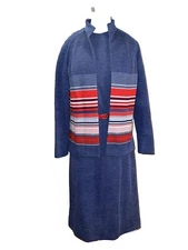 Vintage Nelly Don Belted Sheath Dress Jacket Red Blue Size 10