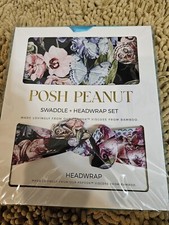 NIP Posh Peanut French Chelsea Swaddle Blanket Headwrap Bow Set Baby Bamboo