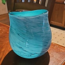 Stunning Blue large swirled blown glass Vase unbranded.