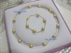 19" Gorgeous AAA+ 10-12mm south sea gold baroque pearl necklace + bracelet 14k