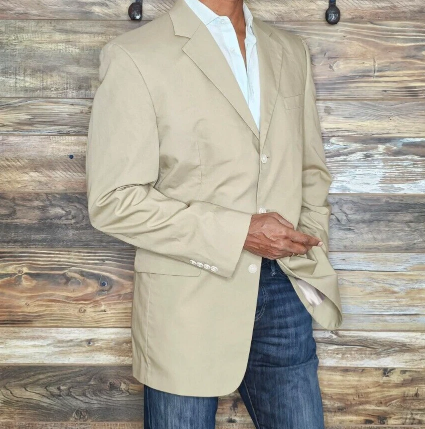 Jos. A. Bank Cotton Blend Tan Blazer Sport Jacket Size 42L *EXCELLENT* - Image 3 of 4