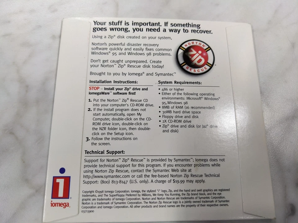 Iomega Zip Software CD-ROM Norton Rescue PC Windows 95 & 98 Recovery SYMANTEC - Image 2 of 4