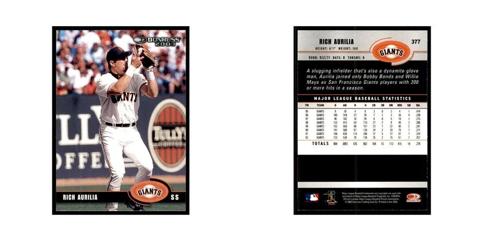 2003 Donruss Rich Aurilia Baseball Cards #377 - Image 3 of 3