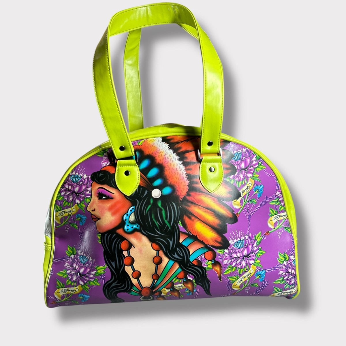 エド・ハーディー　ラブキルバッグ　ハンドバッグ　Y2K 　Ed Hardy Ed Hardy Duffle Bag True Love Indian Princess Lime Green