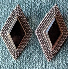 Vtg BOMA Onyx Bead Accent Diamond Shape Stud Sterling Silver 925 Earrings Clip