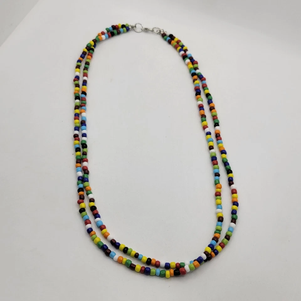 Collar Boho Doble Cuentas Multicolor Hippie Cuentas Vidrio 20 pulgadas Foto 4 de 4