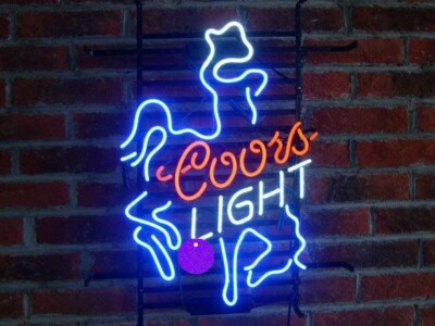 Coors Light Beer Cowboy Rodeo Bull Rider 17''x14'' Neon Sign Bar Real Glass Decor