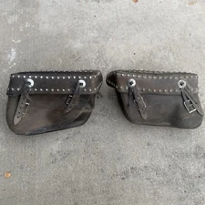 Rare Vintage Big Dog Motorcycle Real Leather Saddle bag Wears As Pictured