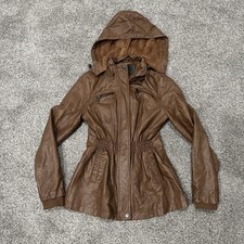 Cavalini Vegan Leather Jacket Brown Full Zip Hooded Small