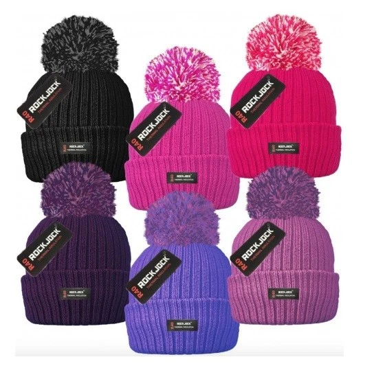 THINSULATE Ladies/Womens Insulated ROCKJOCK BOBBLE HAT 3M Winter Warm Chunky Knitted NEW
